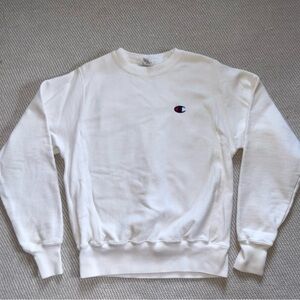 Champion Women’s White Reverse Weave Thick Crewneck Logo Sweatshirt Sz Xs